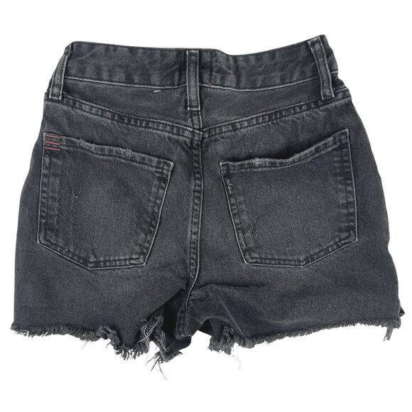Urban Outfitters Surf Black Distressed High Waist Frayed Denim Jeans Shorts 24 - Picture 2 of 3